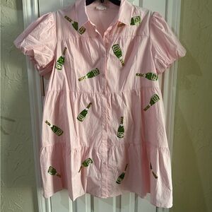 NWOT Chic Soul Pink Button Down Dress with Bottle Print